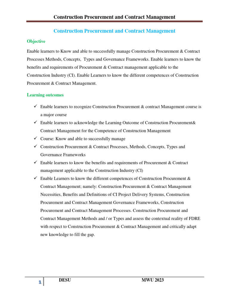 Construction Procurement and Contract Management | PDF | Procurement ...