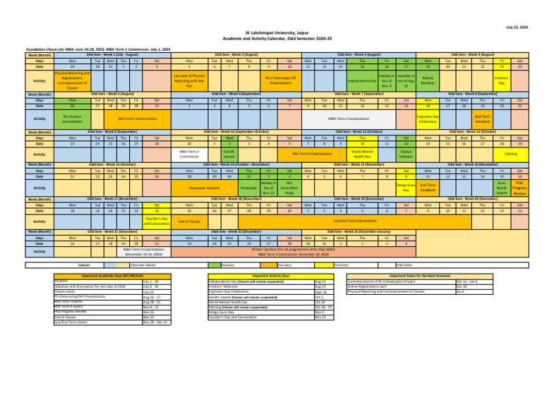 Academic and Activity Calendar Odd Sem 2024 25 | PDF | Academic Term ...