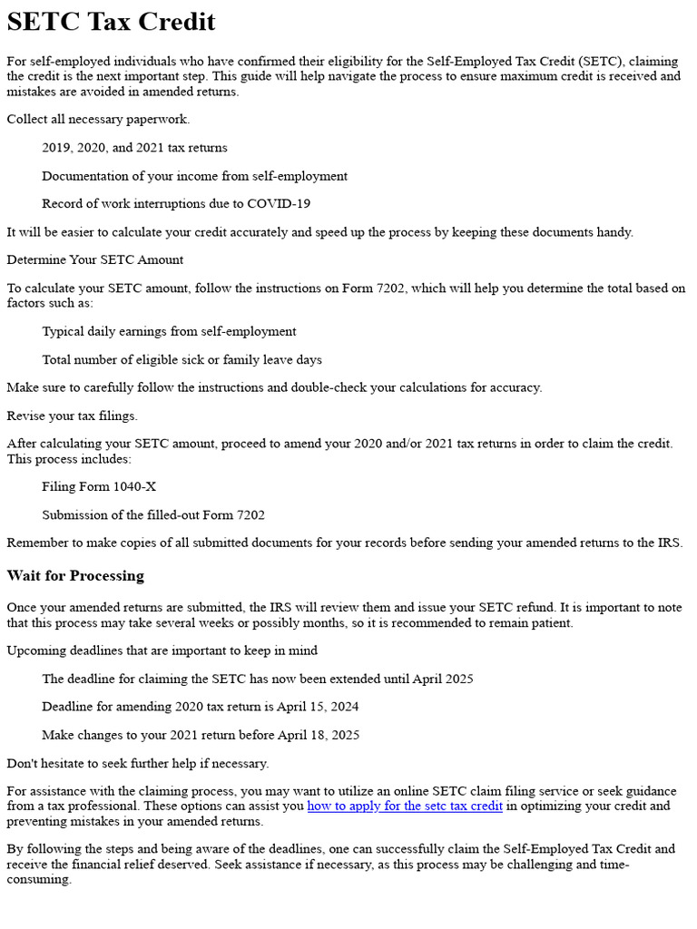 Claiming the Self-Employed Tax Credit | PDF | Finance & Money Management