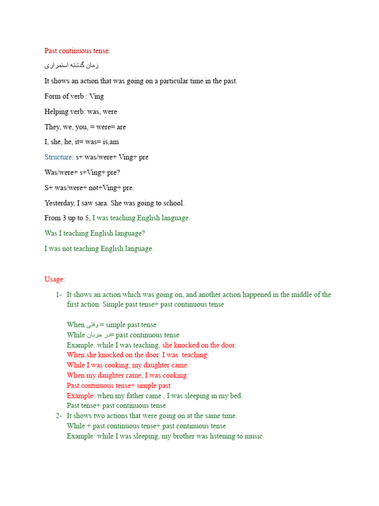 Understanding Past Continuous Tense | PDF | Language Arts & Discipline