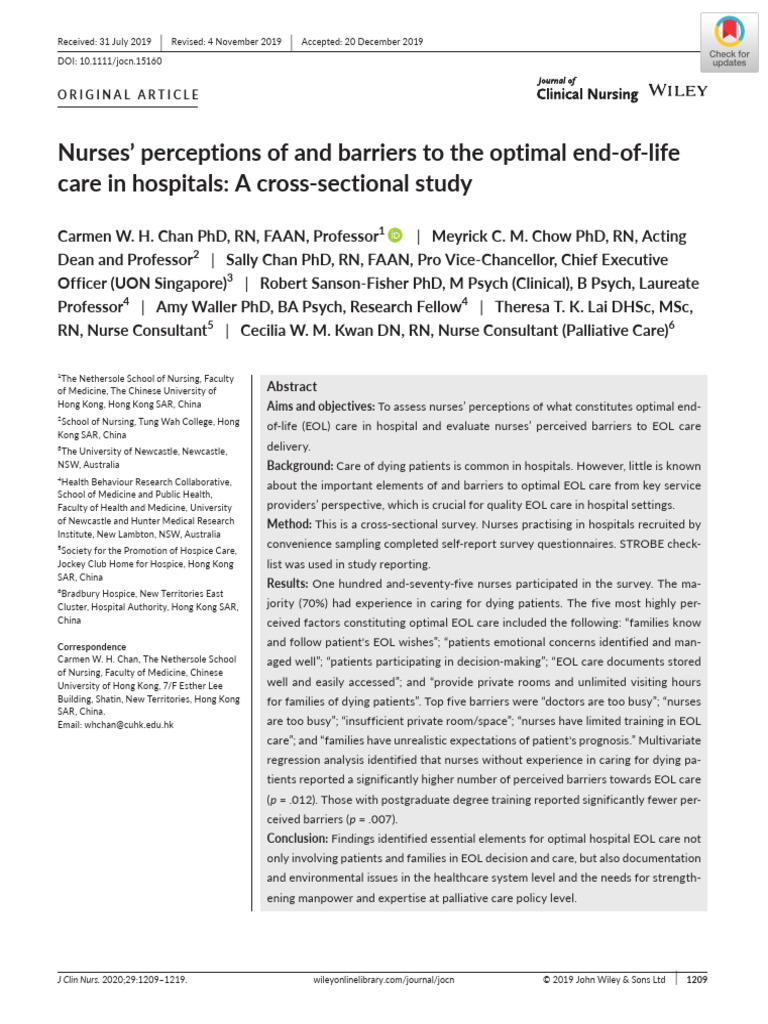 Nurses' Perceptions of and Barriers To The Optimal End-Of-Life Care in ...