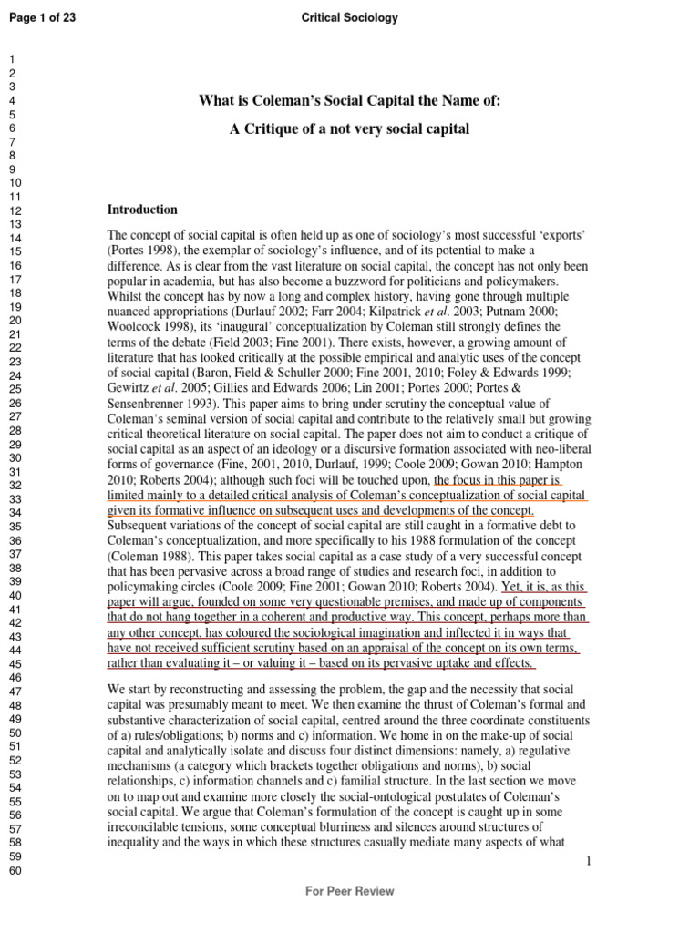 ANONYMOUS Exc Critical Soc Critique of Coleman On Social Capital | PDF ...