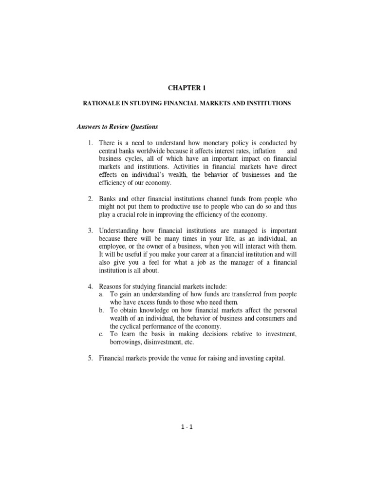 Chapter 1 - Rationale in Studying Financial Markets and Institutions | PDF