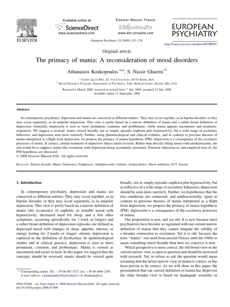 Rethinking Mood Disorders: Mania First | PDF | Mania | Major Depressive ...