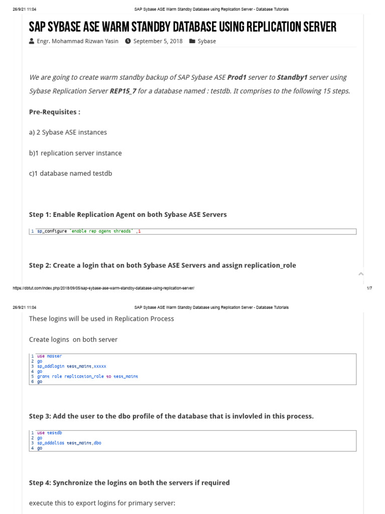 SAP Sybase ASE Warm Standby Setup Guide | PDF | Data | Information ...