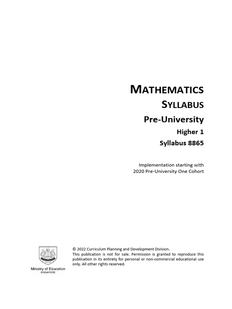 H1 Mathematics Syllabus Overview Pdf Mathematics Educational