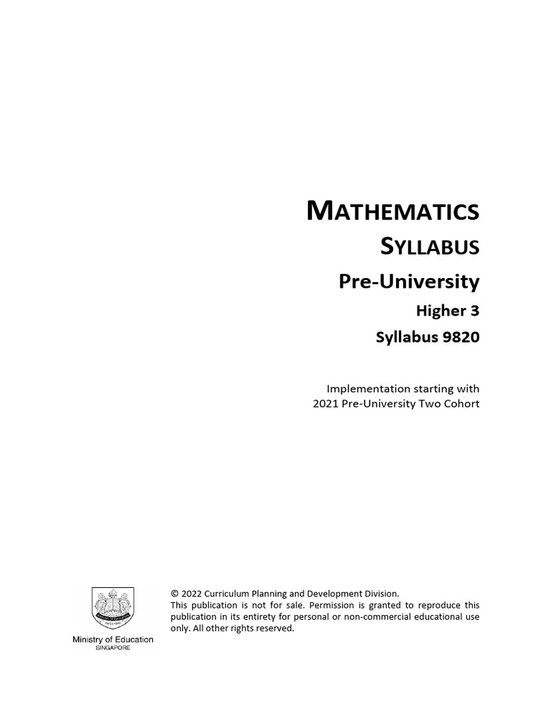 Pre-University Mathematics Syllabus 9820 | PDF | Mathematics ...