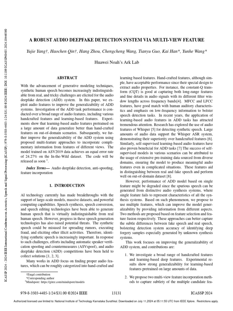 A Robust Audio Deepfake Detection System Via Multi-View Feature | PDF ...