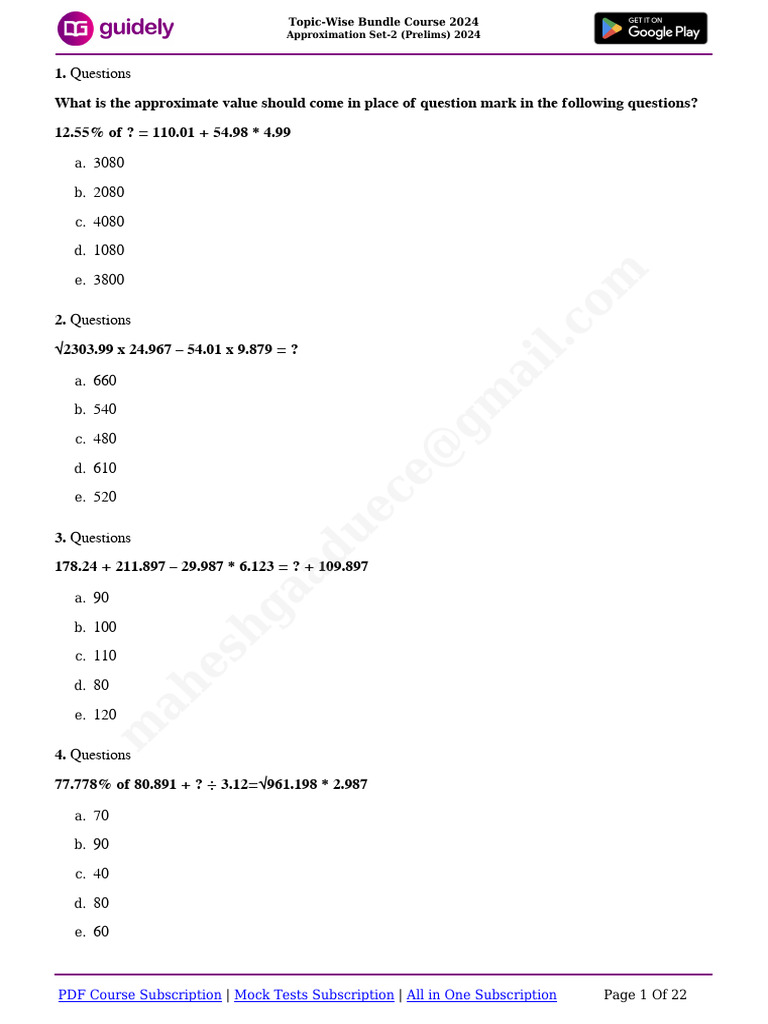 Approximation Questions Set 2 2024 | PDF