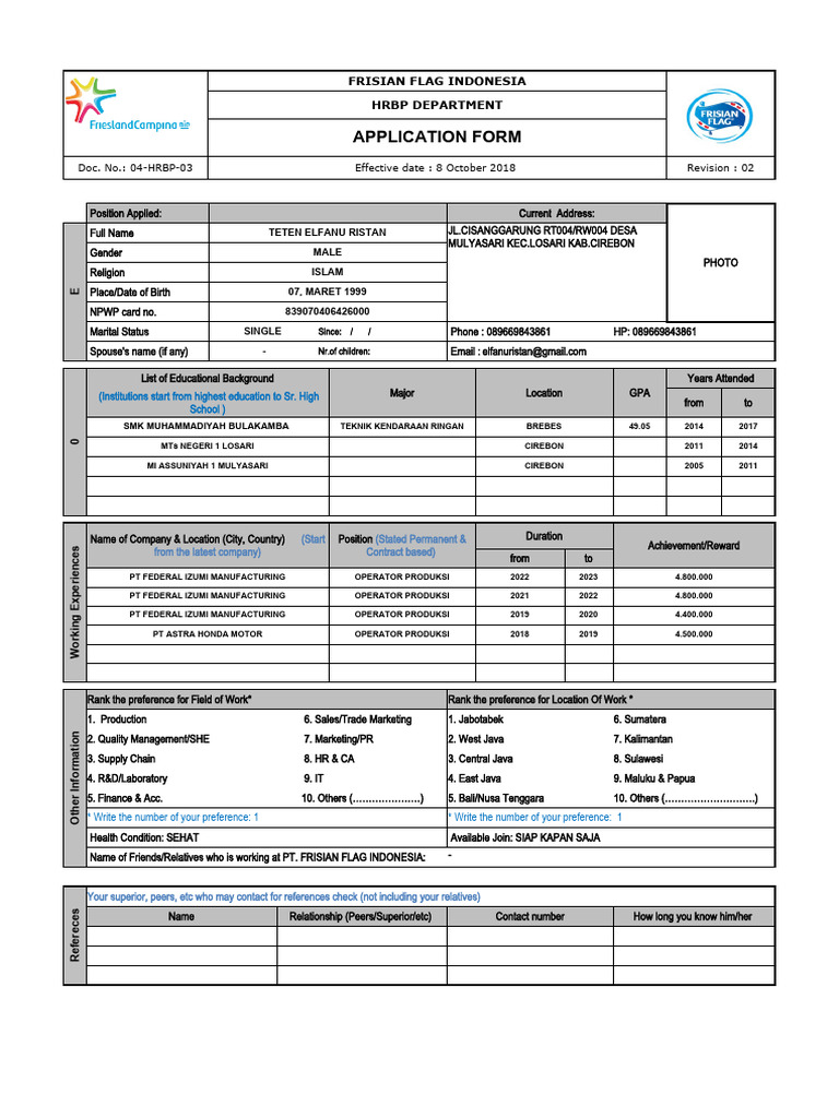 Application for Production Operator Position | PDF | Indonesia | Justice