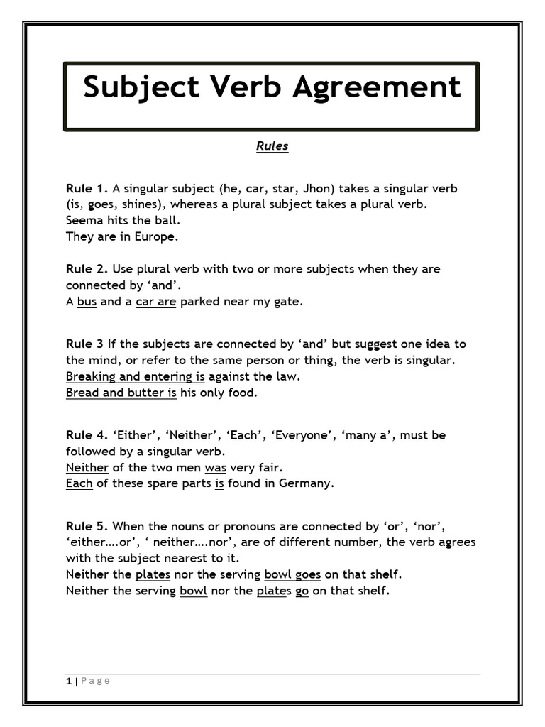 Subject Verb Agreement | PDF | Grammatical Number | Subject (Grammar)
