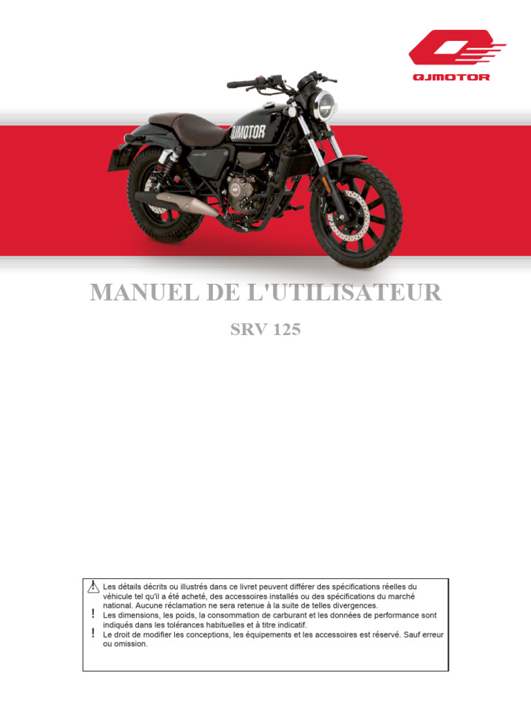 Manuel d'utilisation QJ Motor SRV 125 | PDF | Frein | Motocyclette