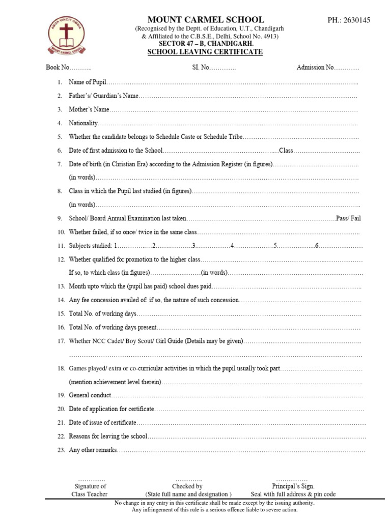 School Leaving Certificate Format | PDF