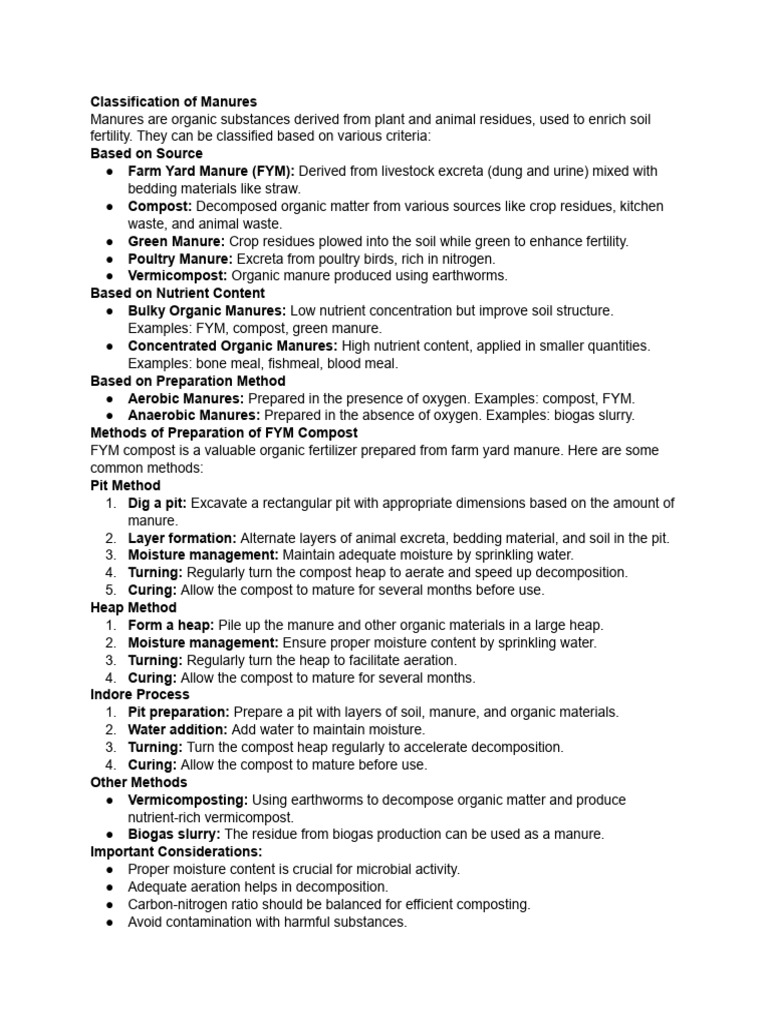 Types and Methods of Manure Classification | PDF | Manure | Compost