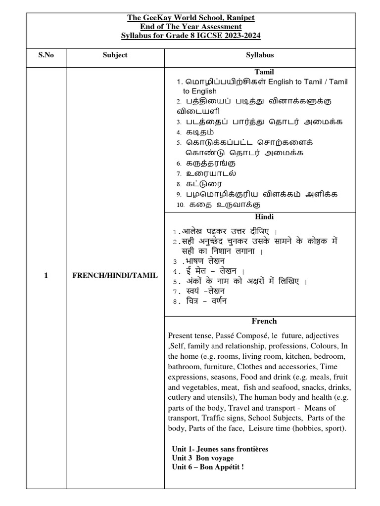Grade 8 igcse ey exam syllabus pdf