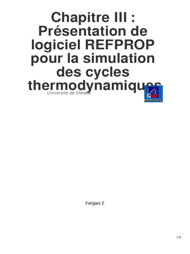 Utilisation du logiciel REFPROP en thermodynamique | PDF | Vapeur d'eau ...