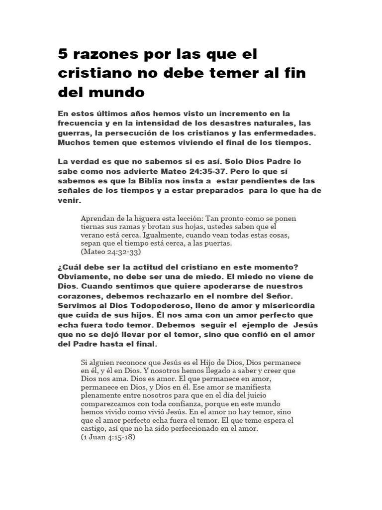 5 Razones Por Las Que El Cristiano No Debe Temer A | PDF | Amor ...