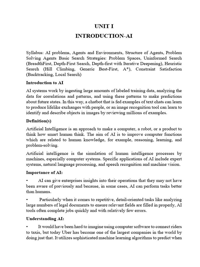 Btaiml ai notes upto unit 3 pdf artificial intelligence