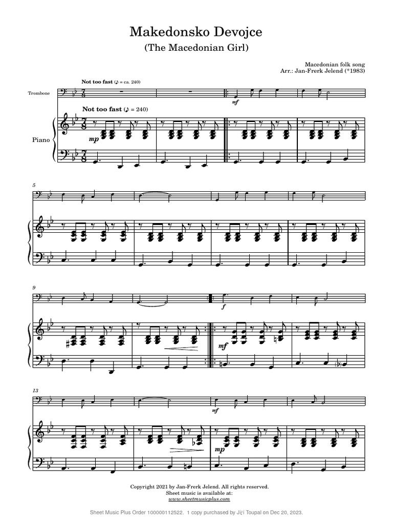 Makedonsko Devojce The Macedonian Girl Eastern European Folk Song Arr ...