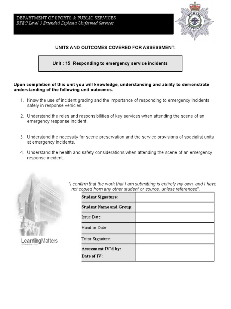 Emergency Incidents assignment | Emergency | Educational Assessment