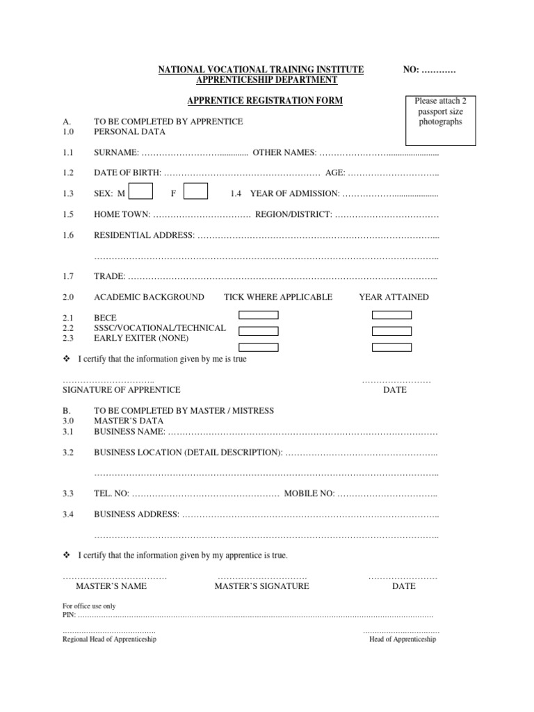 Apprentice Registration Form | PDF | Apprenticeship | Career And ...
