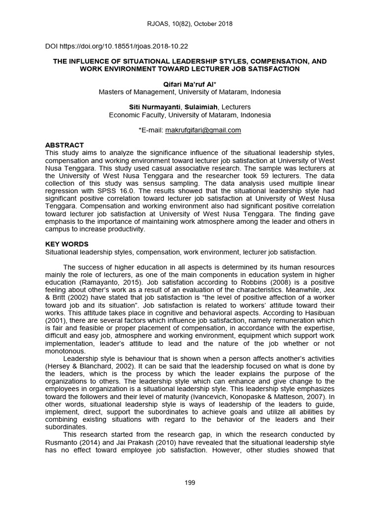 The Influence of Situational Leadership Styles Compensation and Work ...