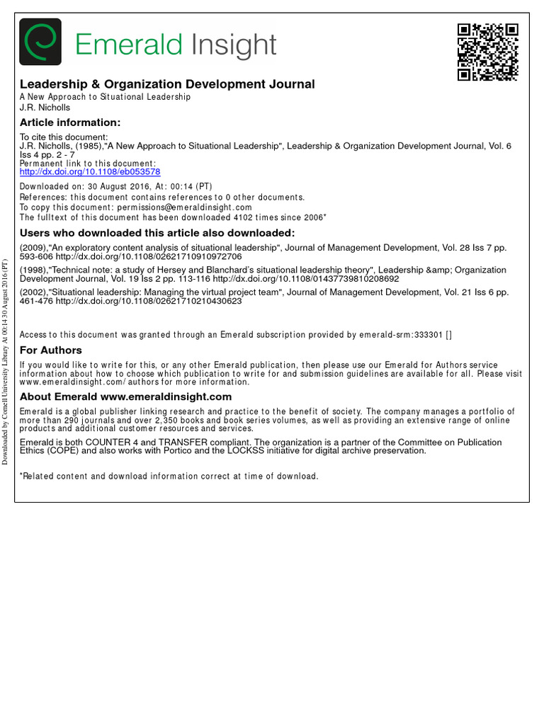 Nicholls1985 - Leadership & Organization Development Journal | PDF ...