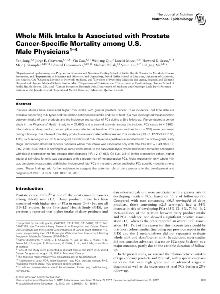 Whole Milk Intake Is Associated With Prostate Cancer-Specific Mortality ...