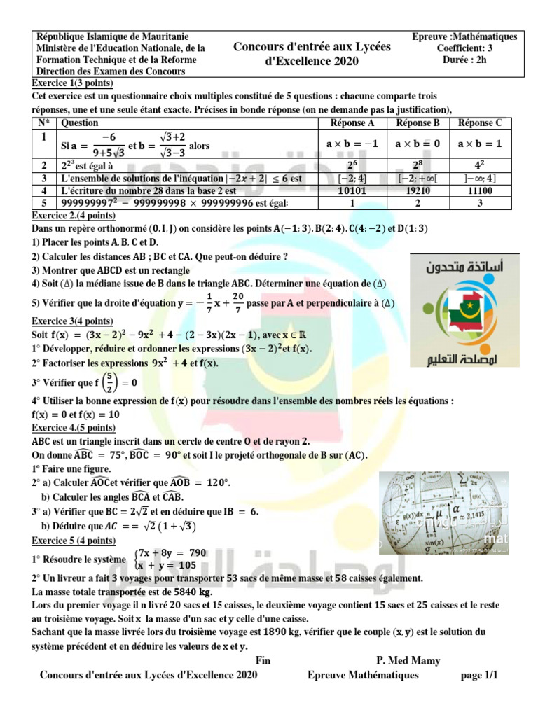 Lycées D'excellences Maths (2010 - 2020) | PDF | Triangle | Mathématiques