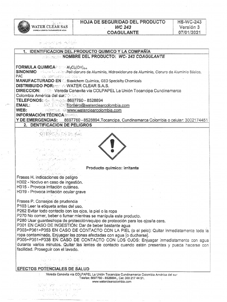 HS - WC 243-Coagulante | PDF