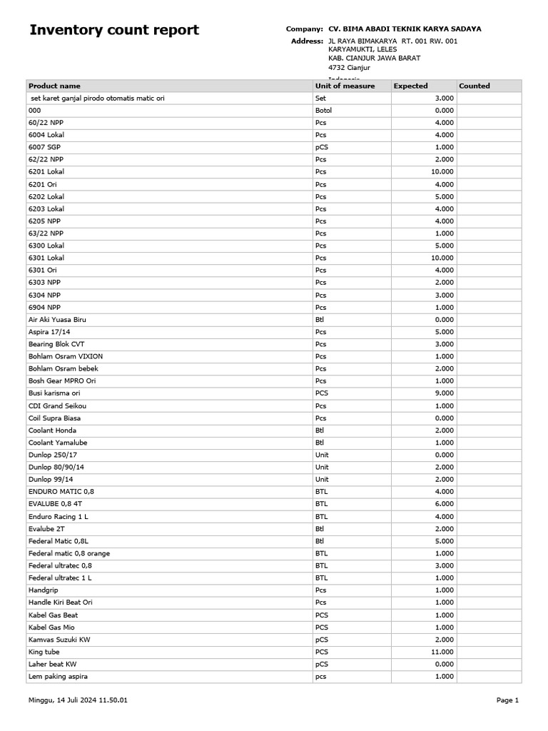 Inventory Report for Motorcycle Parts | PDF | Home & Garden