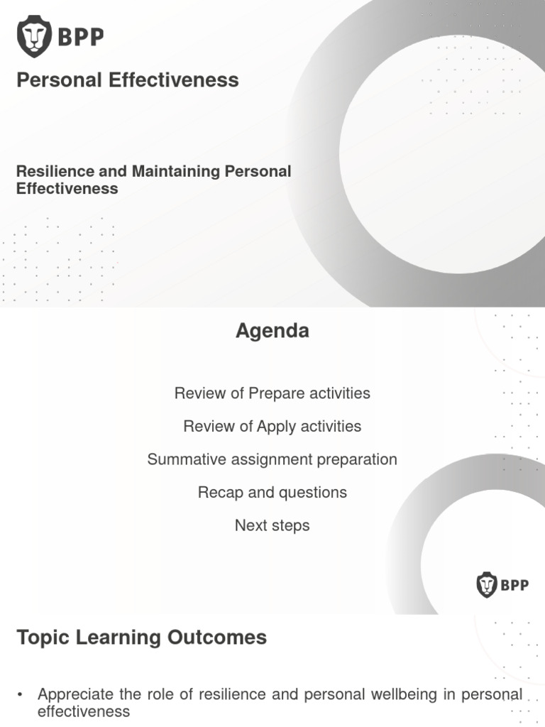 Topic 8 - Resilience and Maintaining Personal Effectiveness | PDF ...