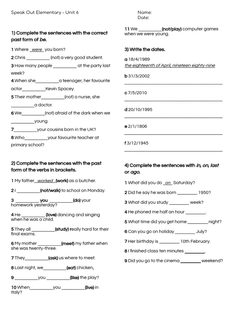 Speak Out Elementary Unit 6 Exercises | PDF | Home & Garden | Art