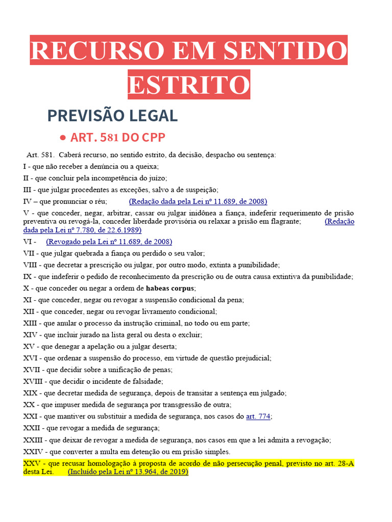 Recurso em Sentido Estrito no CPP | PDF | Sentença (jurídico) | Judiciários