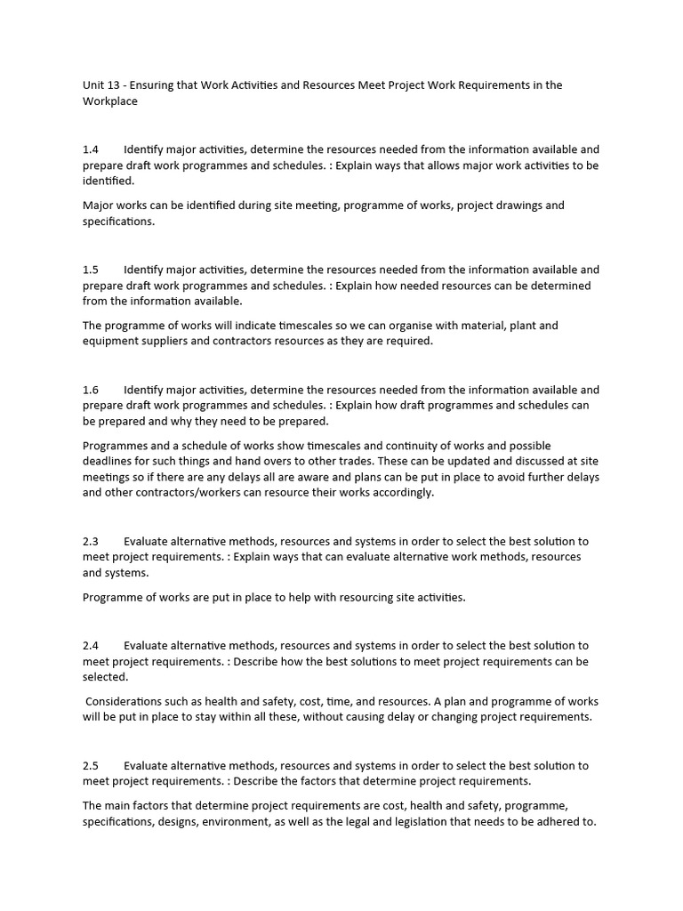Project Work Requirements and Resource Management | PDF | Occupational ...
