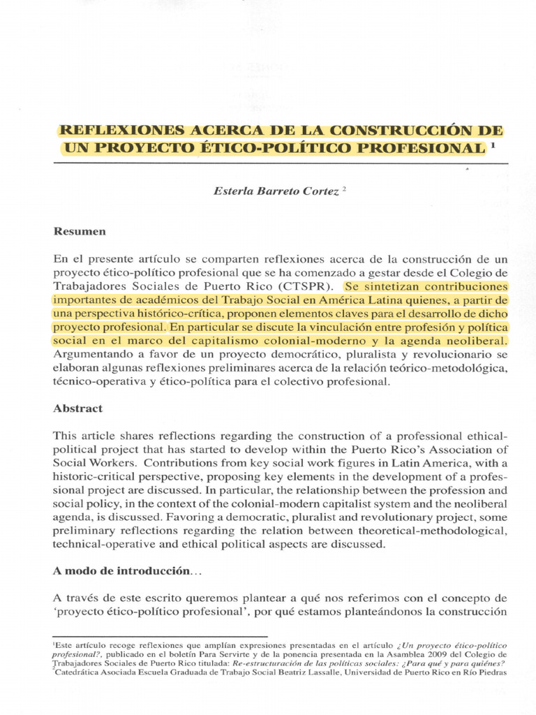 Proyecto Etico Politico Del TRSO | PDF | Trabajo Social | Capitalismo