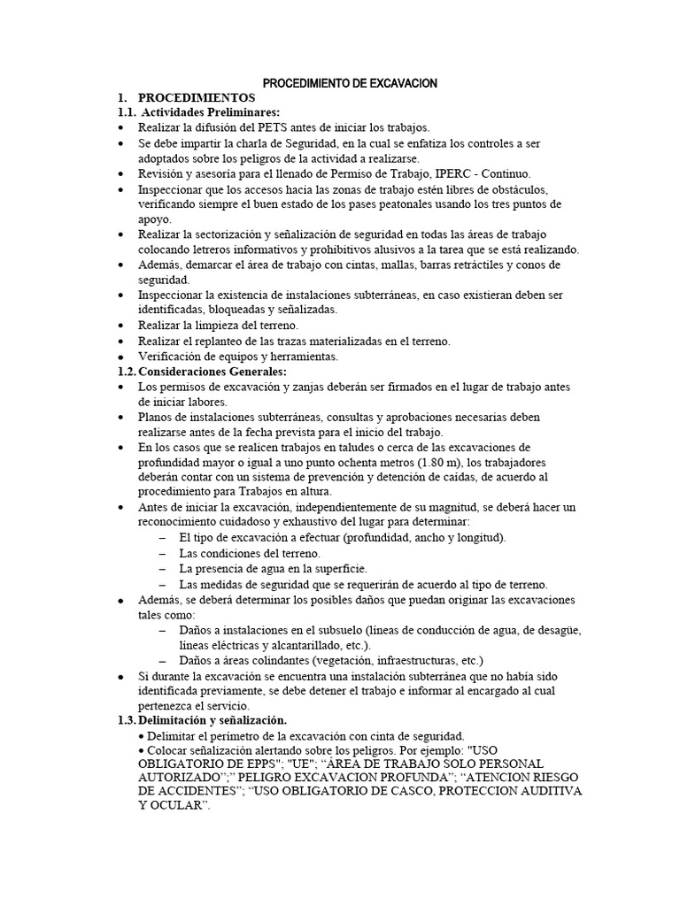 Procedimiento De Excavacion Pdf