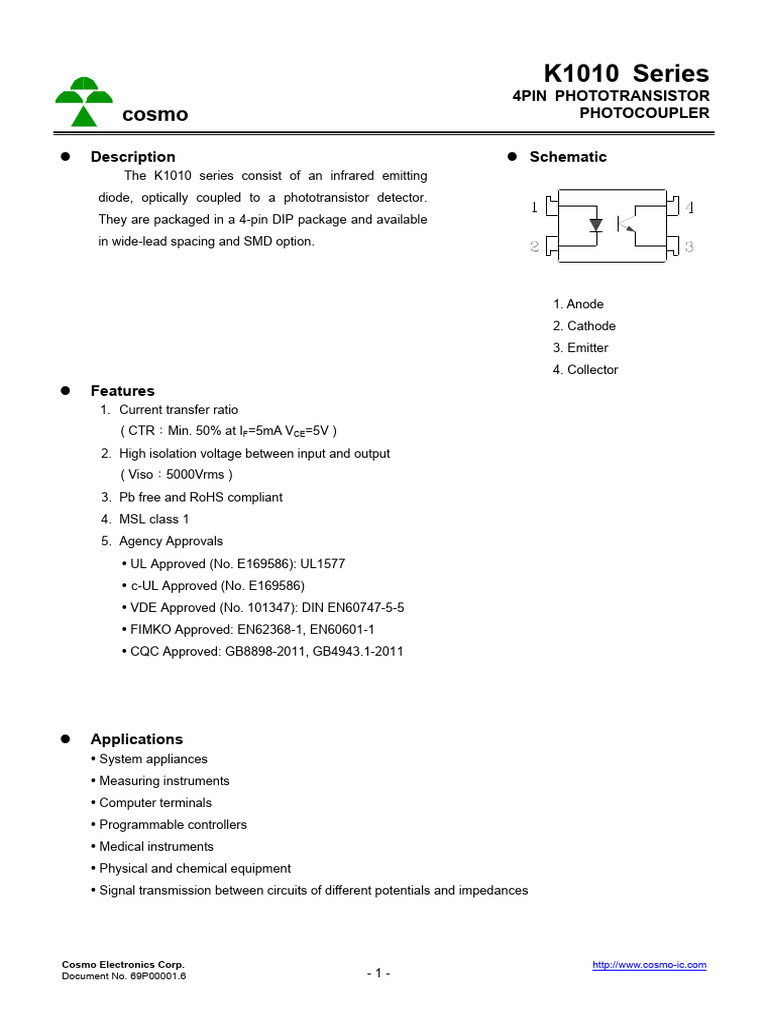 K1010 Series: Cosmo | PDF | Electrical Components | Electromagnetism