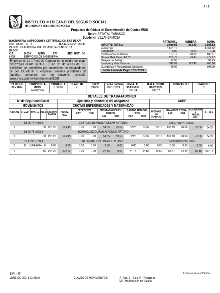 Propuesta de Cuotas IMSS y INFONAVIT 2024 | PDF | Economias