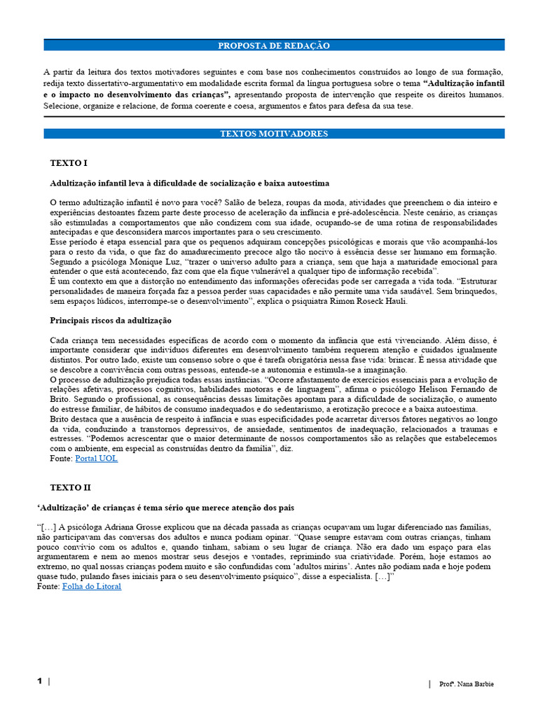 Impactos da Adultização Infantil | PDF | Psicologia | Ciências ...