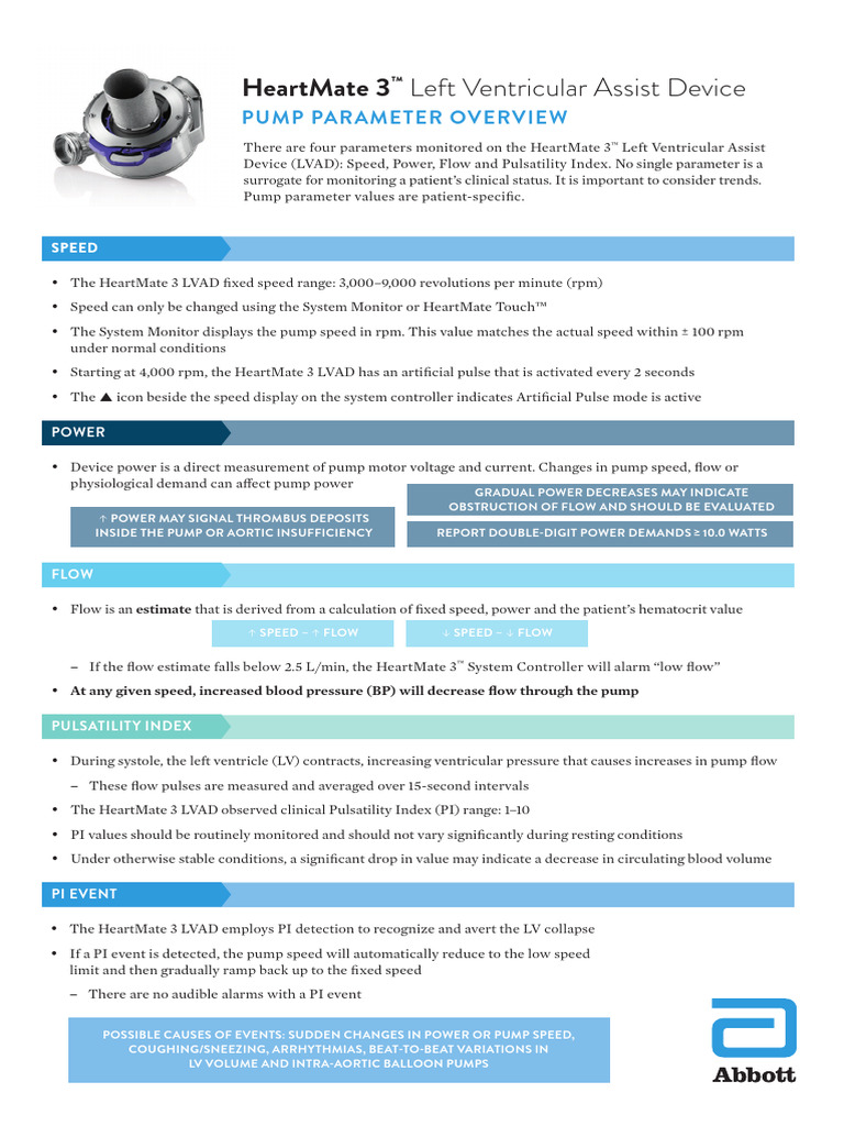 HF Heartmate3 Lvad Pump Parameters | PDF | Ventricle (Heart) | Hemodynamics