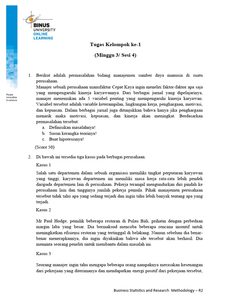 Tugas Kelompok Ke-1 (Minggu 3/ Sesi 4) : Business Statistics and ...