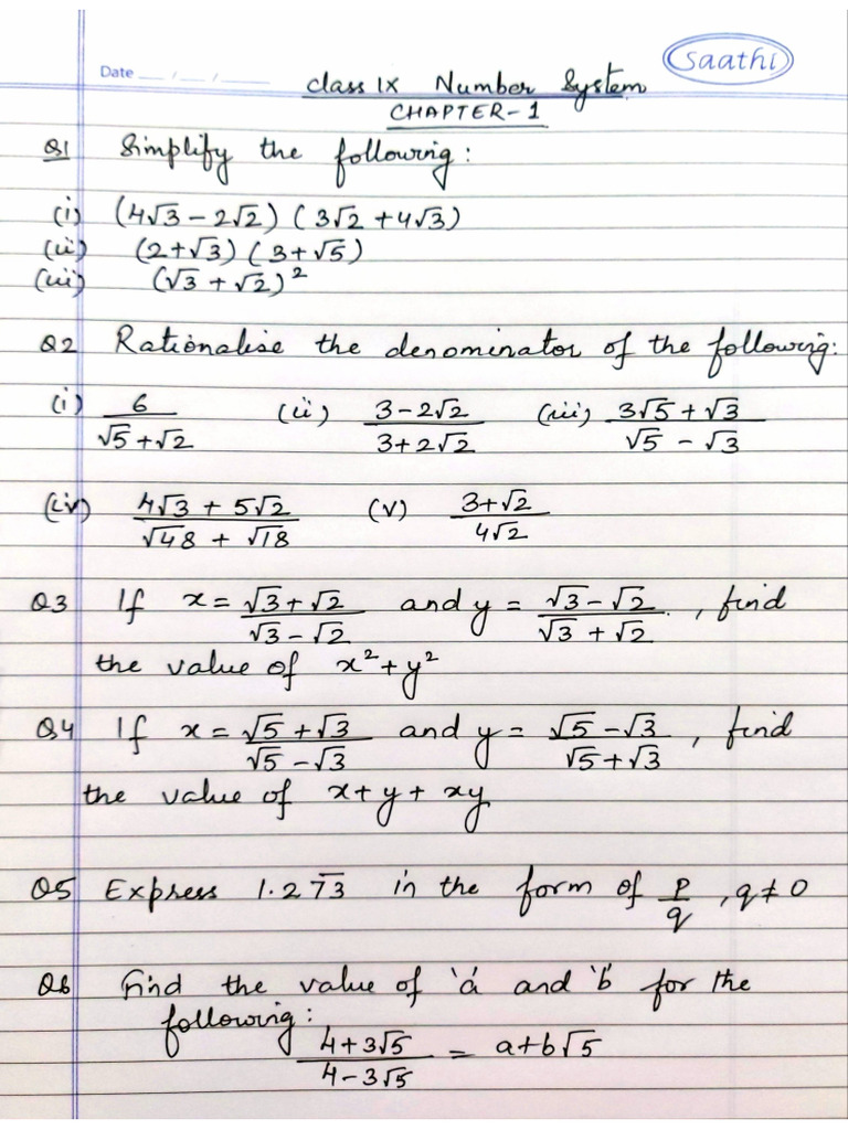 Ch1 - Revision - Questions Maths Class 9 | PDF