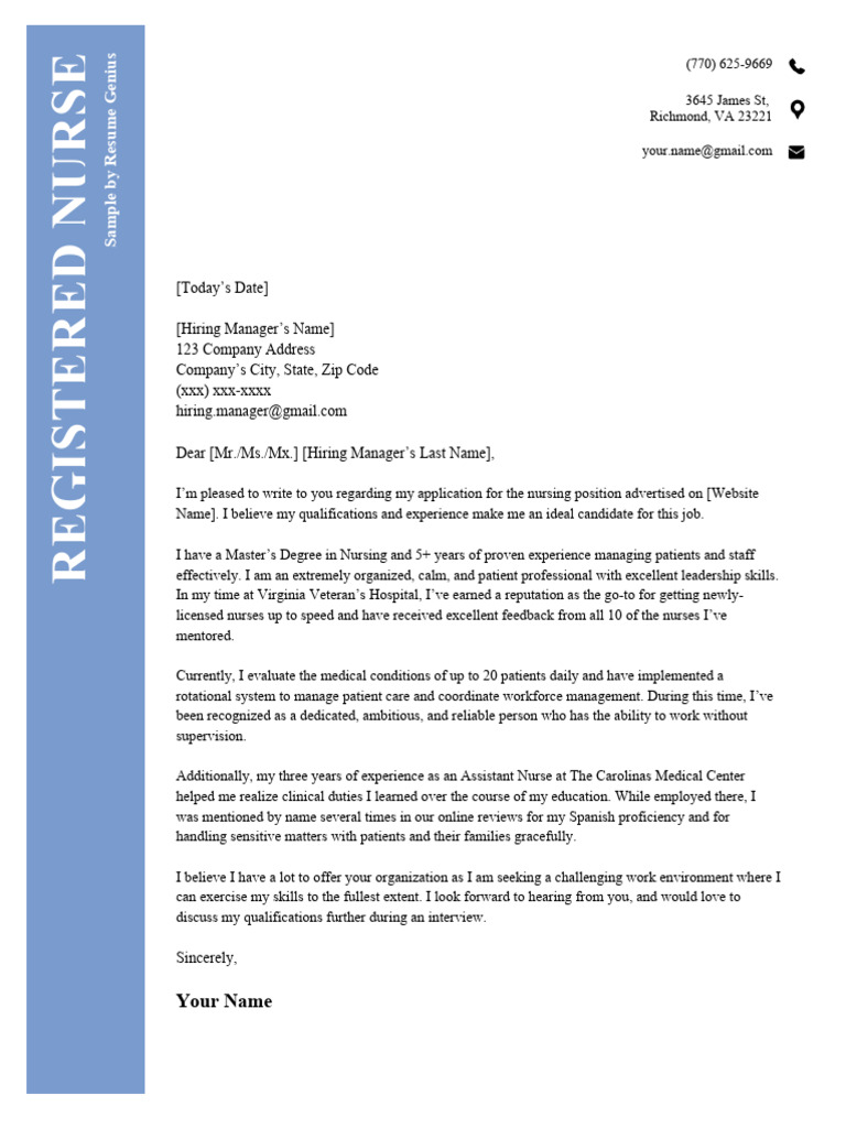 Registered Nurse Cover Letter Sample Template | PDF | Résumé | Nursing