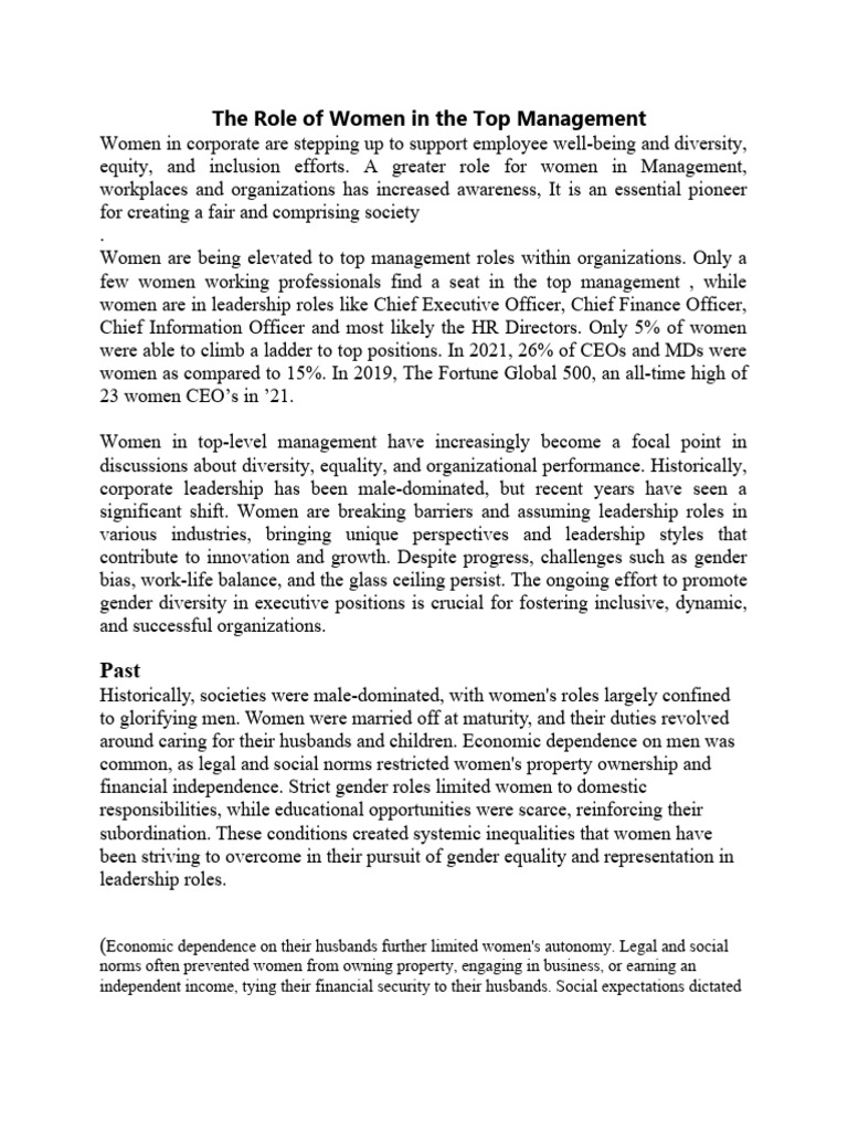 Women in Top Management Roles Today | PDF | Mentorship | Woman