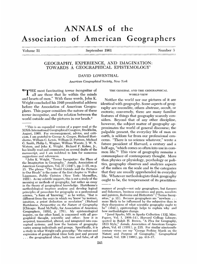 Geographical Epistemology Explored | PDF | Geography | Perception