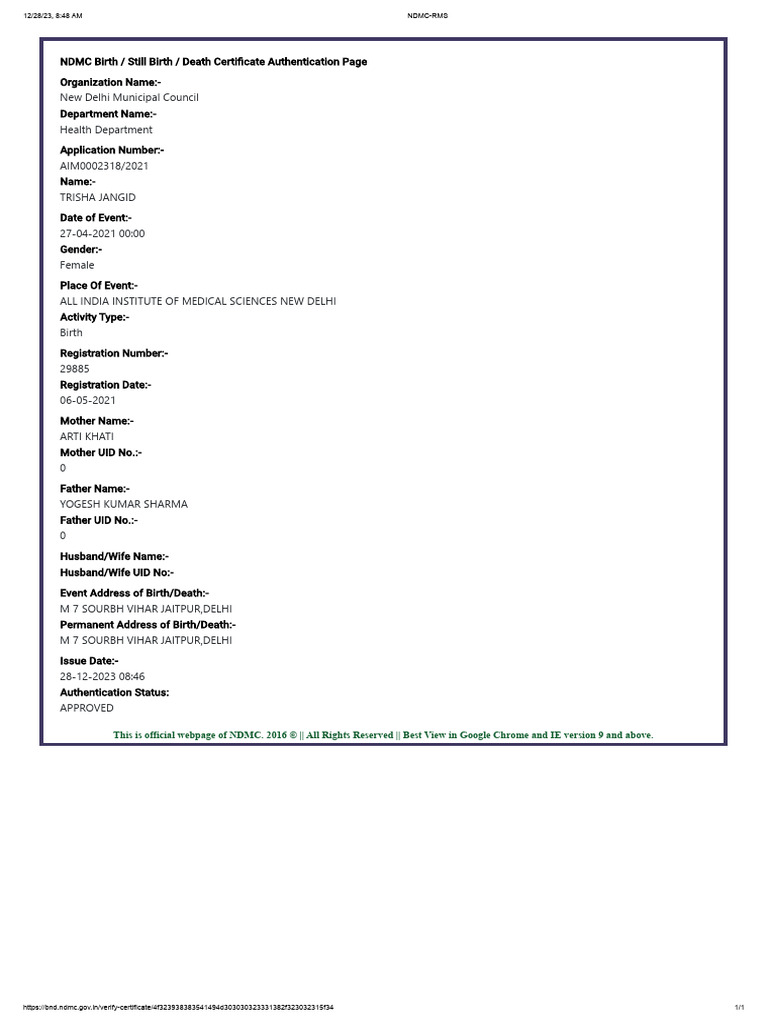 Curated visual reference: Picture Idea: Ndmc Birth Certificate Verification