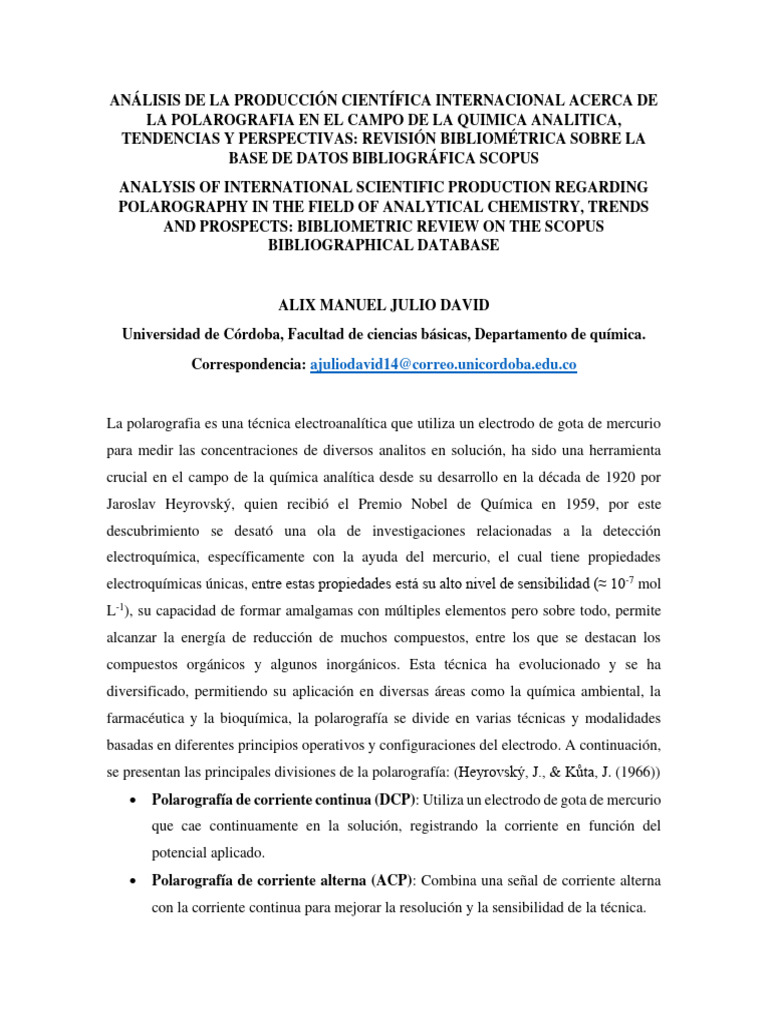 Analisis Bibliometrico Pdf Electroquímica Química Física