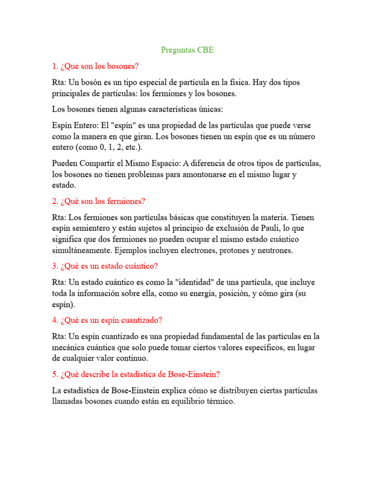 ¿Que Son Los Bosones?: Preguntas CBE | PDF | Spin (Física) | Partículas ...
