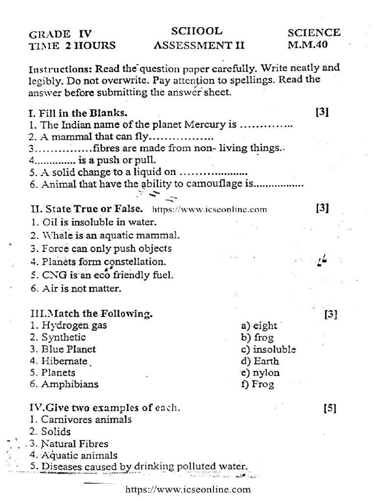 Icse class 4 assessment 2 science 280223 2023 pdf
